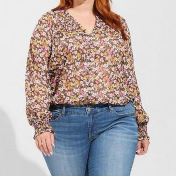 Torrid Floral Blouse - Brown and Pink - Picture 3 of 9
